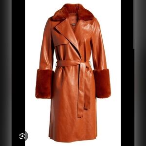 🕺 BLANK NYC Brown Vegan Leather Trench Coat with Fur Trim